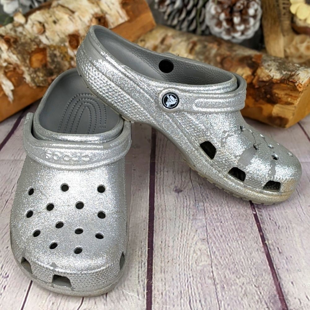 Crocs Classic Silver Glitter Clog
